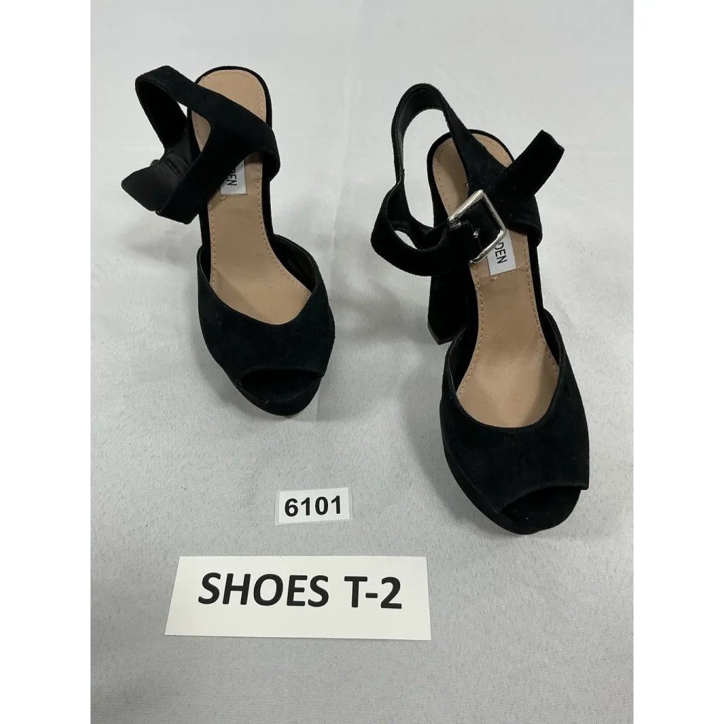 Womans Steve Madden Jillyy Platform Dress Shoes Black 6 M Peeptoe Strappy Heel - Image 3