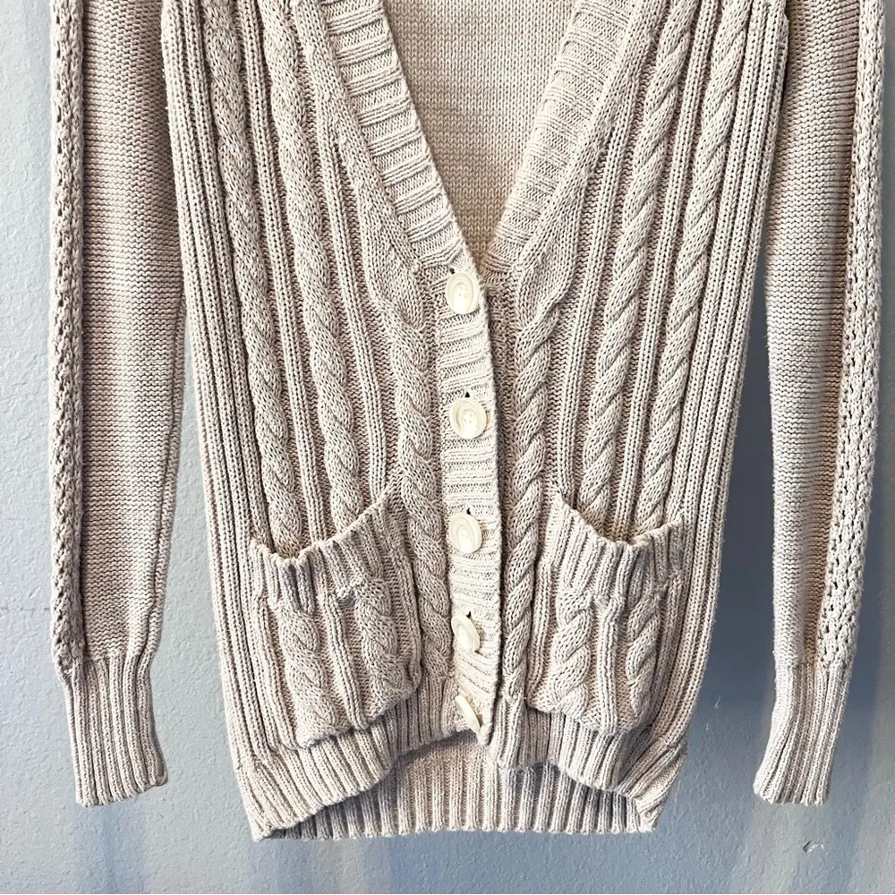 VICTORIA’S SECRET Oatmeal Beige Cable Knit Cardigan Sweater Small - Image 3