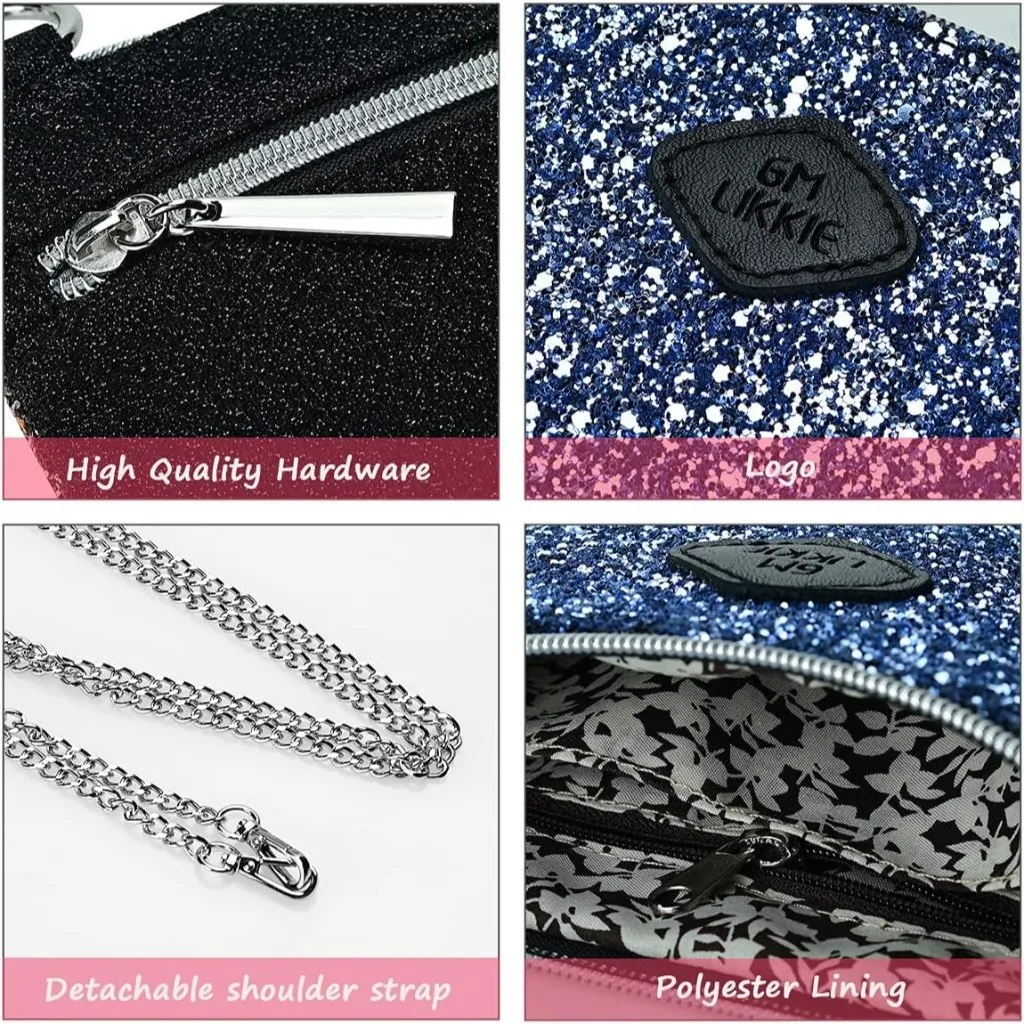 ⚡Women's Dark Blue Sequin Cocktail Glitter Evening Crossbody Shoulder Clutch Bag - Image 6