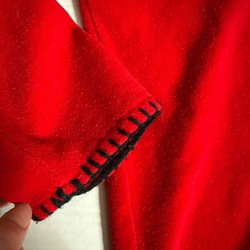 Vintage Ugly Christmas Primitive Santa Whip Stitch Qtr Zip Fleece Sweatshirt Red Size M - Image 10