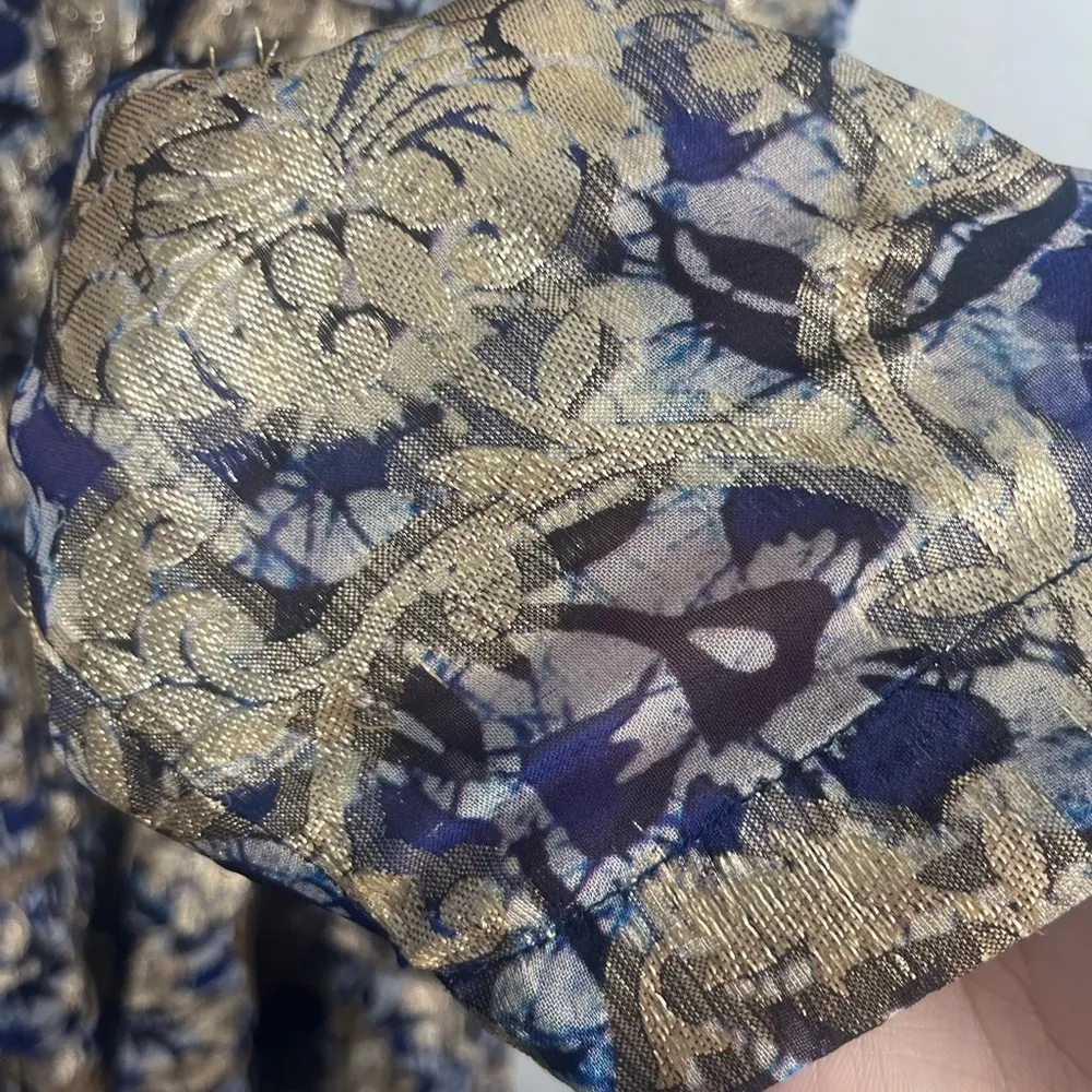 Zero Degrees Celsius Print Dress blue gold combo mini tiered preppy size medium - Image 5