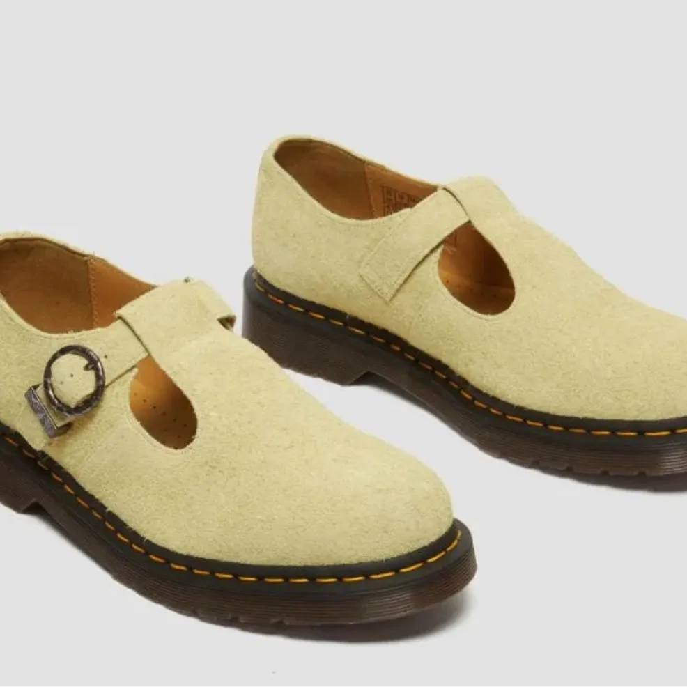 NEW Dr Martens T-Bar Hazy Yellow Long Napped Suede Mary Jane Shoes WMS 10 Men’s9 - Image 2