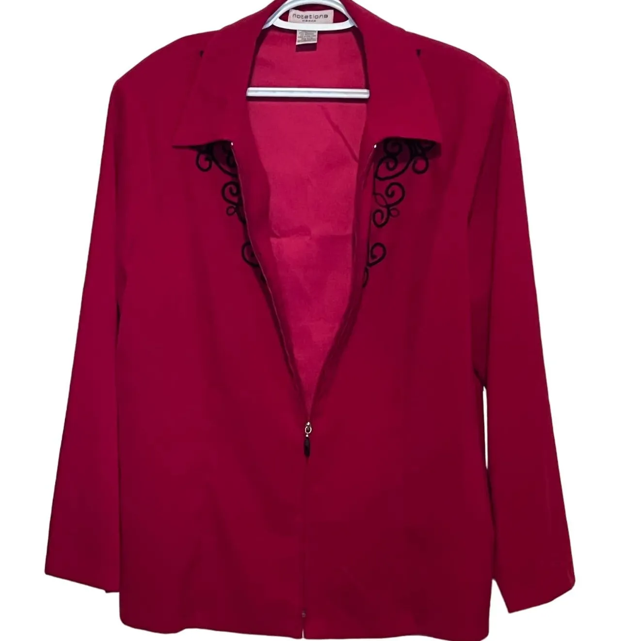 Notations  Woman‎ Red Zipper Felt Jacket Black Embroidered Design Size 2X - Image 2
