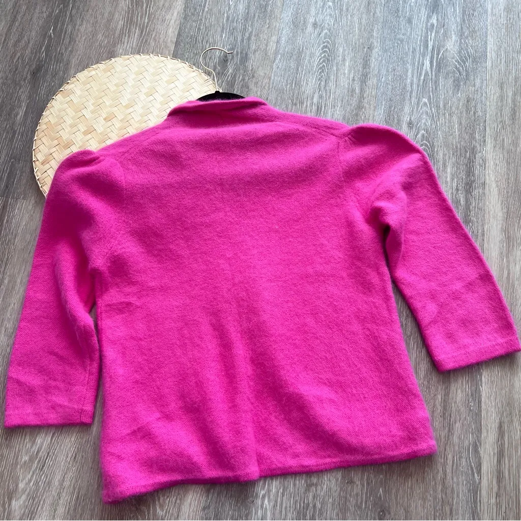 REISS Marisa cardigan puff shoulder bright pink angora blend‎ - Image 7