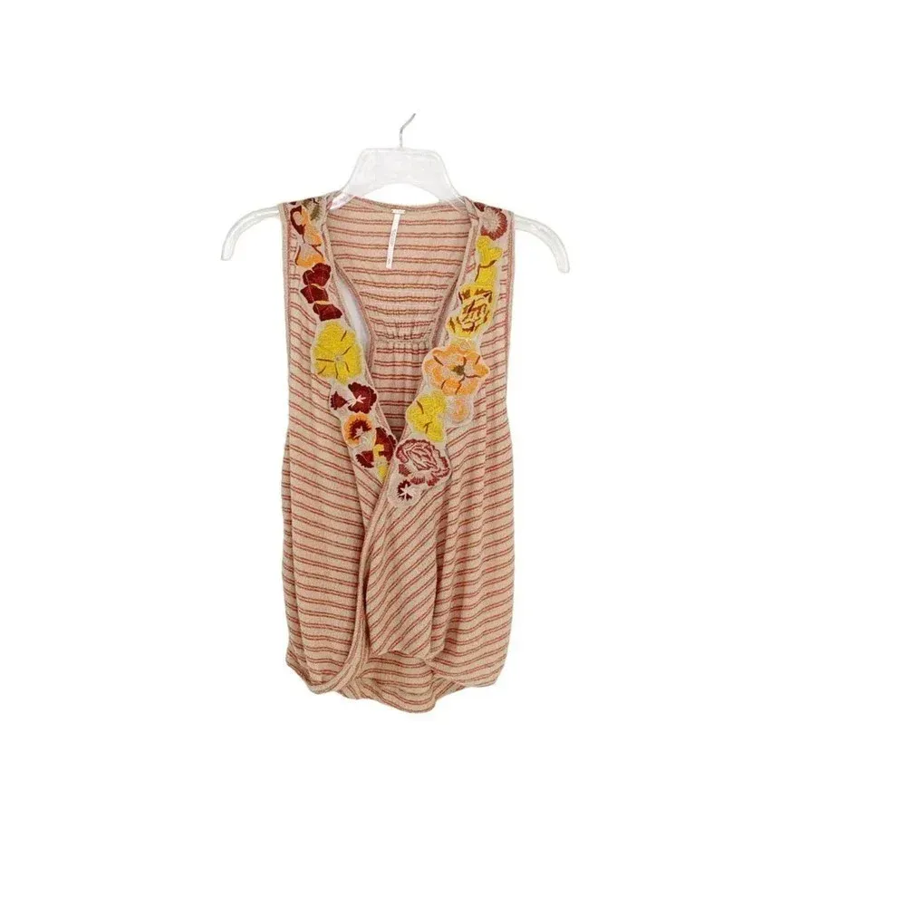 Free People Women's Frida Beige Striped Surplice Tank Top Small NWT - Image 4