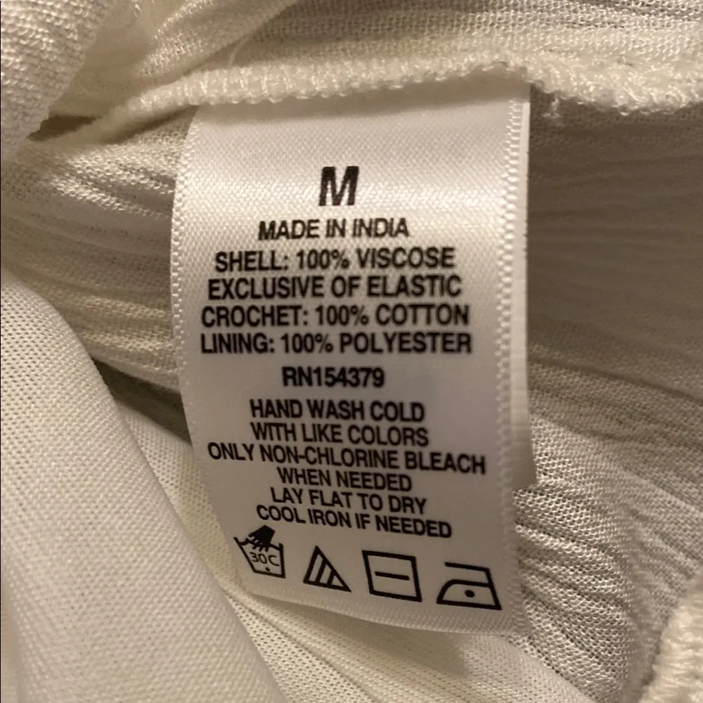 New  White Crochet Ruffled Smocked Mini Sundress Sz M Criss Cross Bk - Image 12