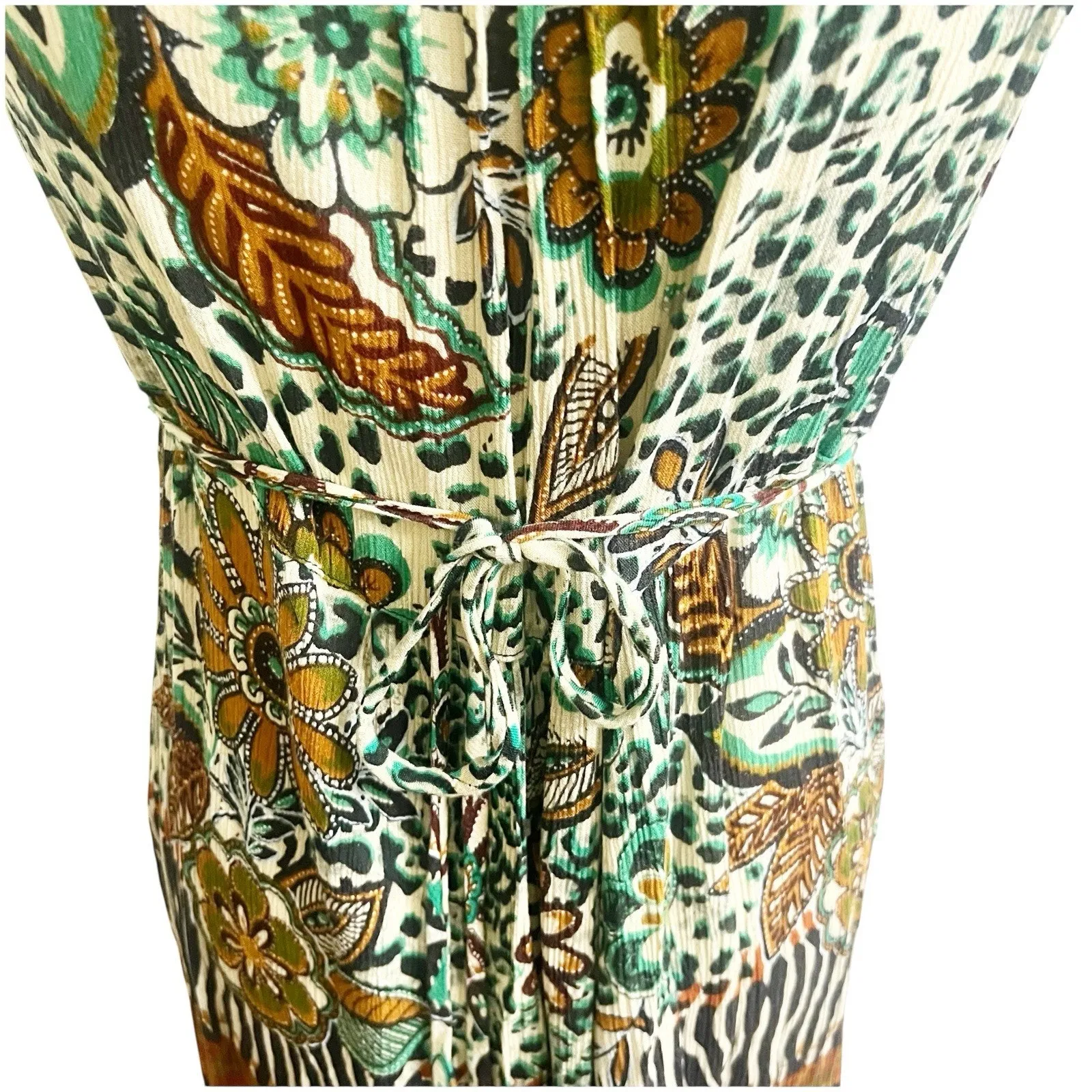 Forbidden Safari Print Dress Midi Size Medium Studded Neckline Tan Black Hippie Brown - Image 9