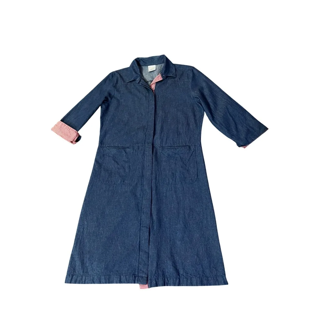 Vintage 90s Style Studio Denim Dress Womens M Red Gingham Cuff 3/4 Sleeve Size M - Image 3