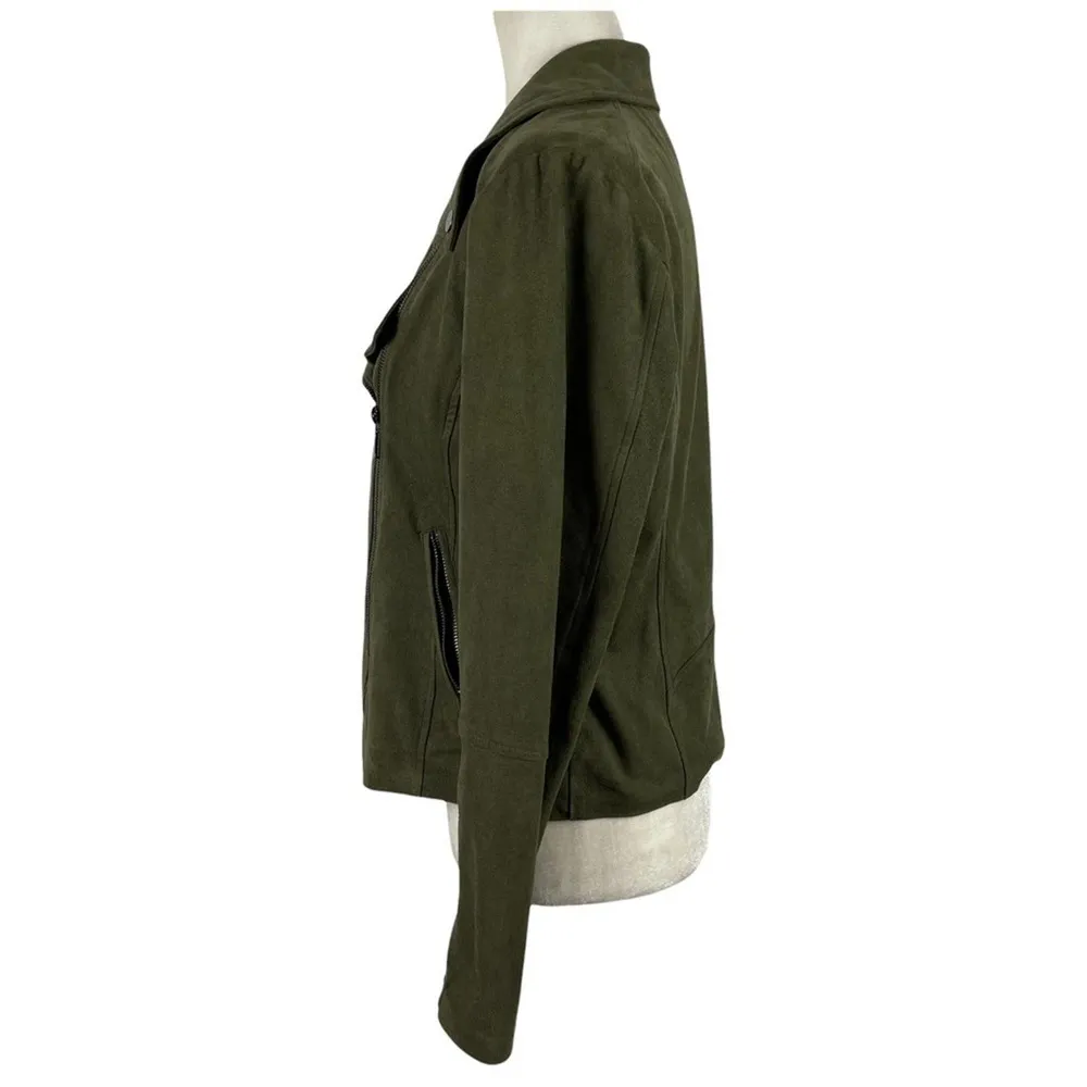 LYSSE Womens Bea Olive Green Faux Suede Asymmetric Moto Crop Jacket Size Medium - Image 7
