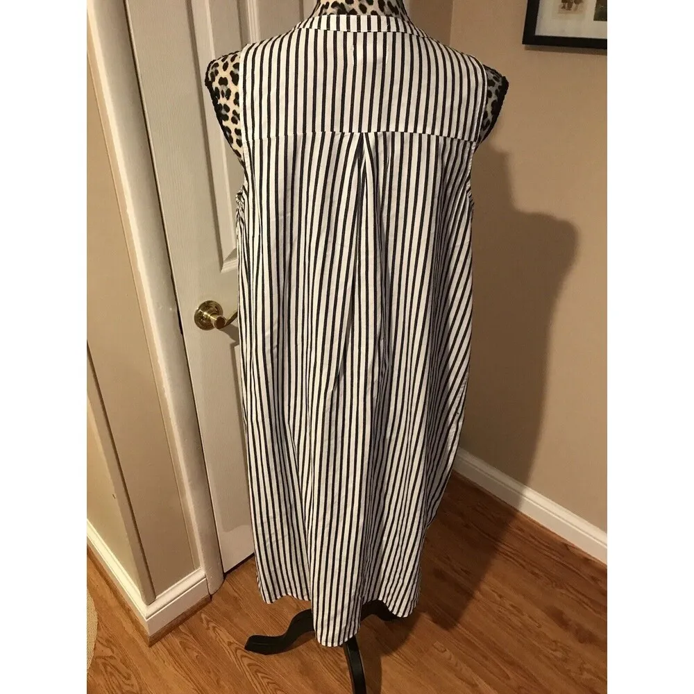 Womens Shirt Dress Size S White & Blue Striped Button Up Sleeveless GG - Image 2