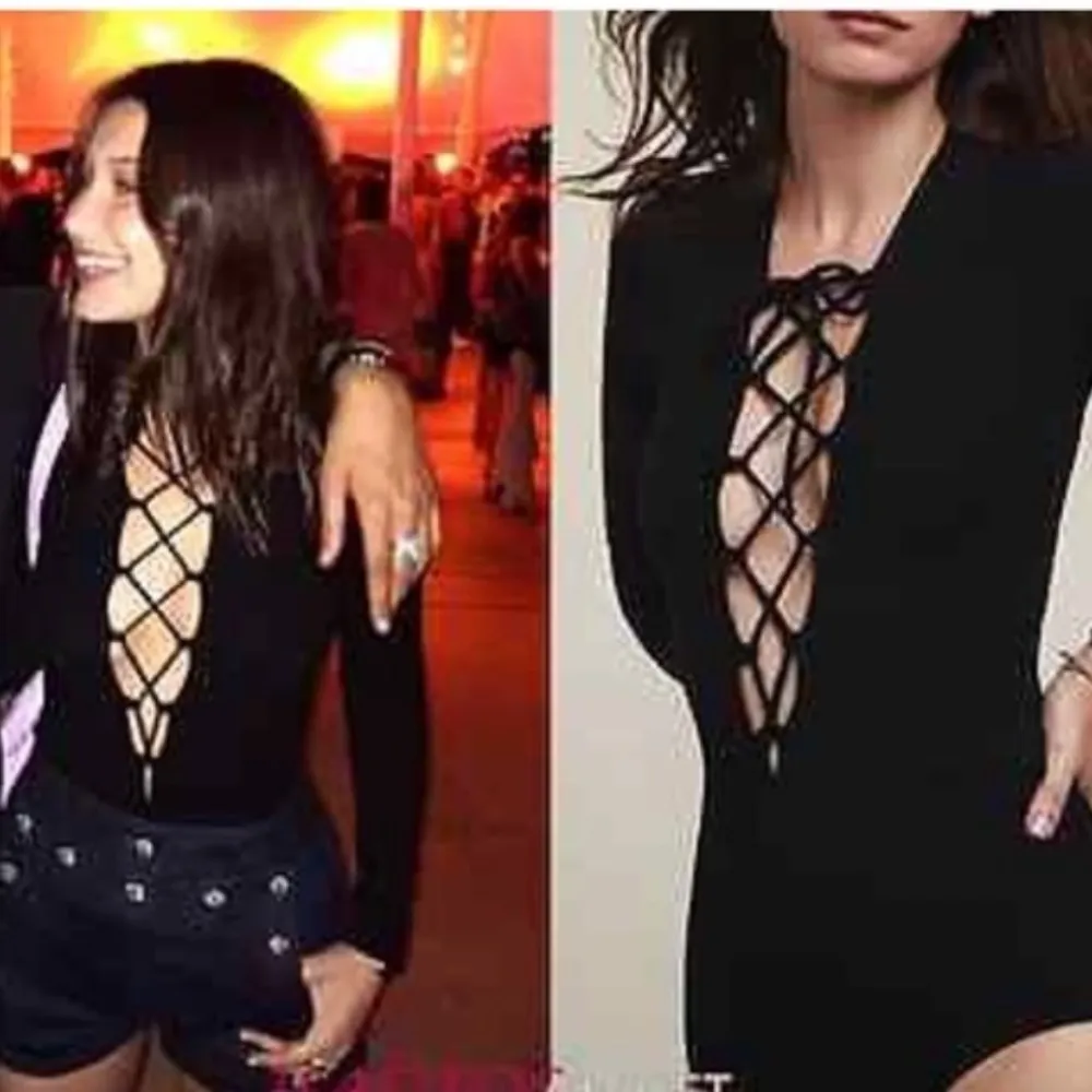 NEW REFORMATION AVALON GOTH BLACK LONG SLEEVE VELVET LACEUP BODYSUIT TOP M - Image 4