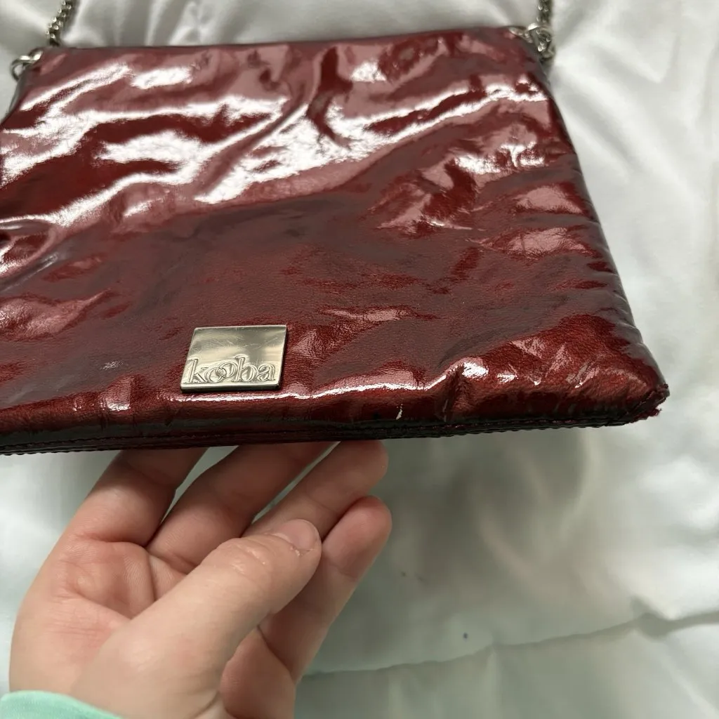 KOOBA Envelope Style Patent Leather Clutch Crossbody Shoulder Chain Dark Red - Image 11