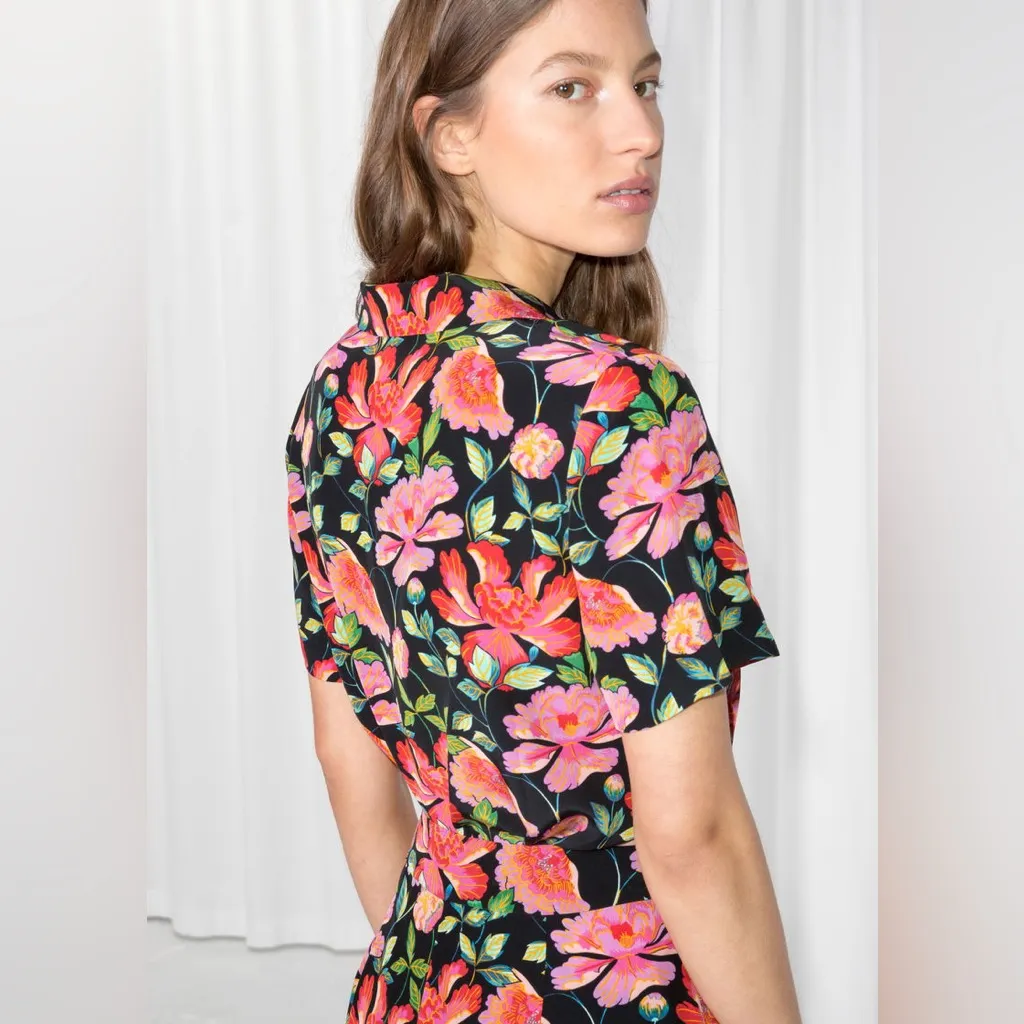 Paris Atelier & Other Stories Peony Button Up Shirt Short Sleeve Women’s Size 8‎ Pink - Image 3