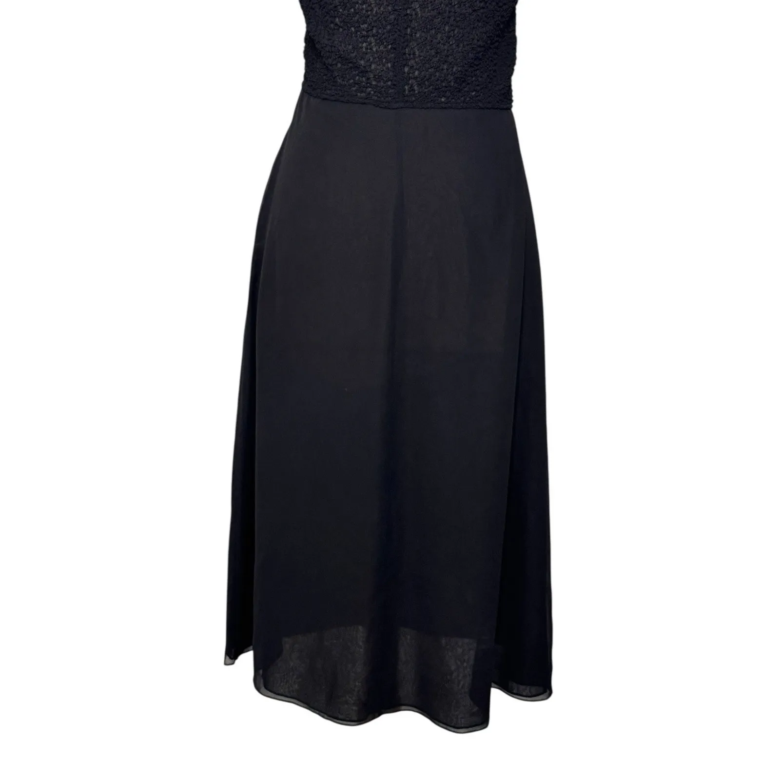 EMPORIO ARMANI Strapless Silk Black Midi Dress Textured Mesh Flowy Size Large - Image 9