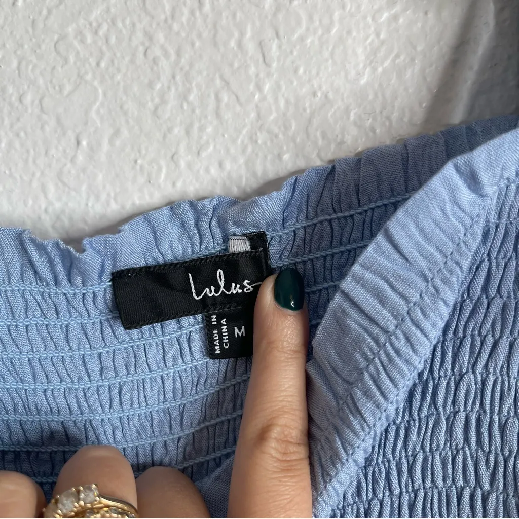 Lulus Looking Up Light Blue Smocked Tie-Strap Midi Dress Size Medium - Image 4