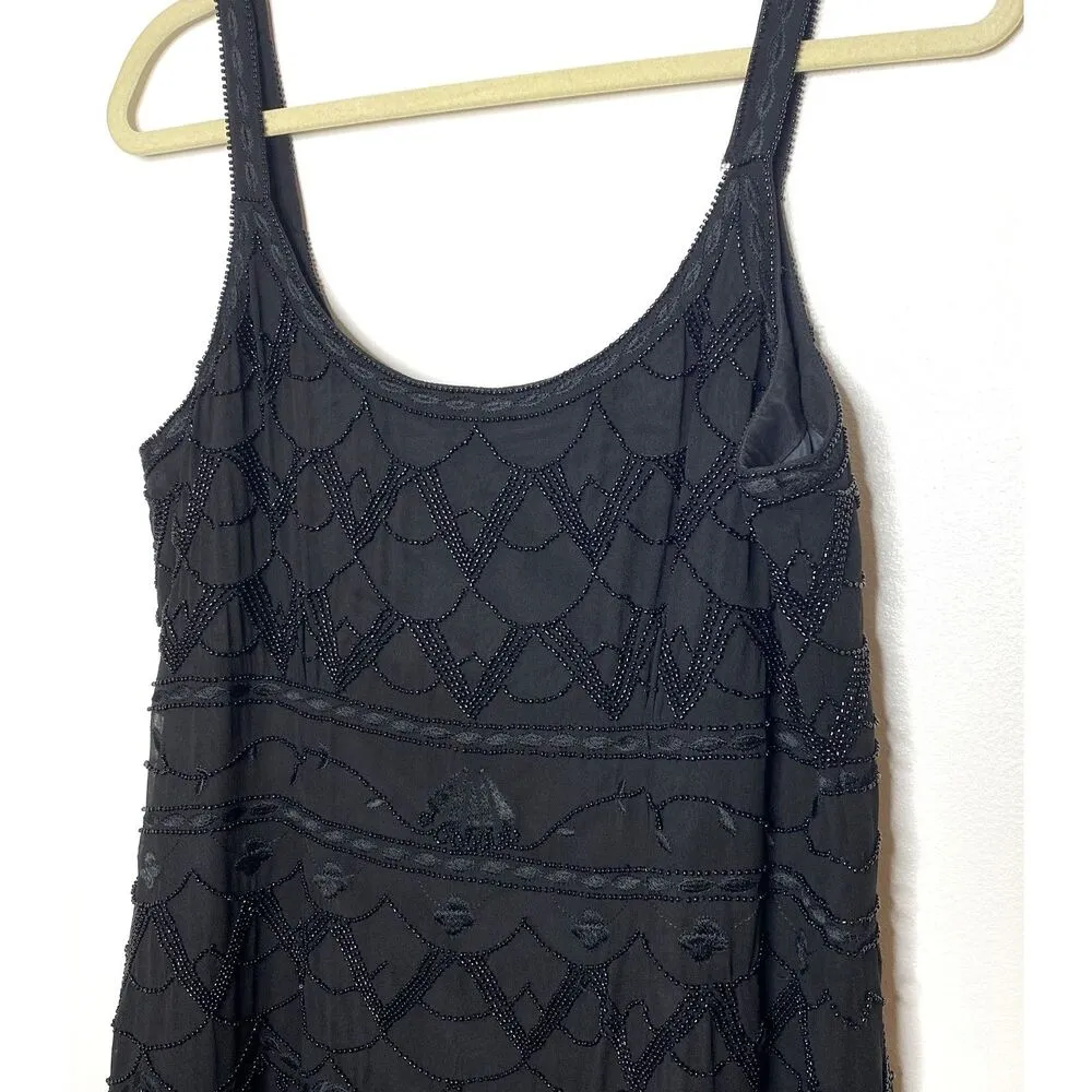 Jones New York Black Beaded Asymmetrical Strappy Formal Elegant Silk Dress Sz 14 - Image 9