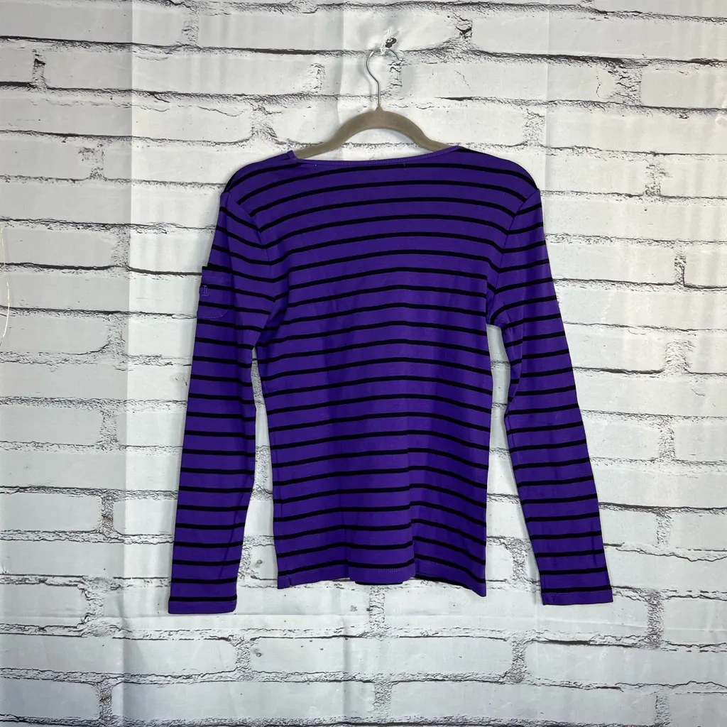 Lauren Ralph Lauren Purple & Black Striped Long Sleeve Shirt Size S Preppy Crew - Image 12