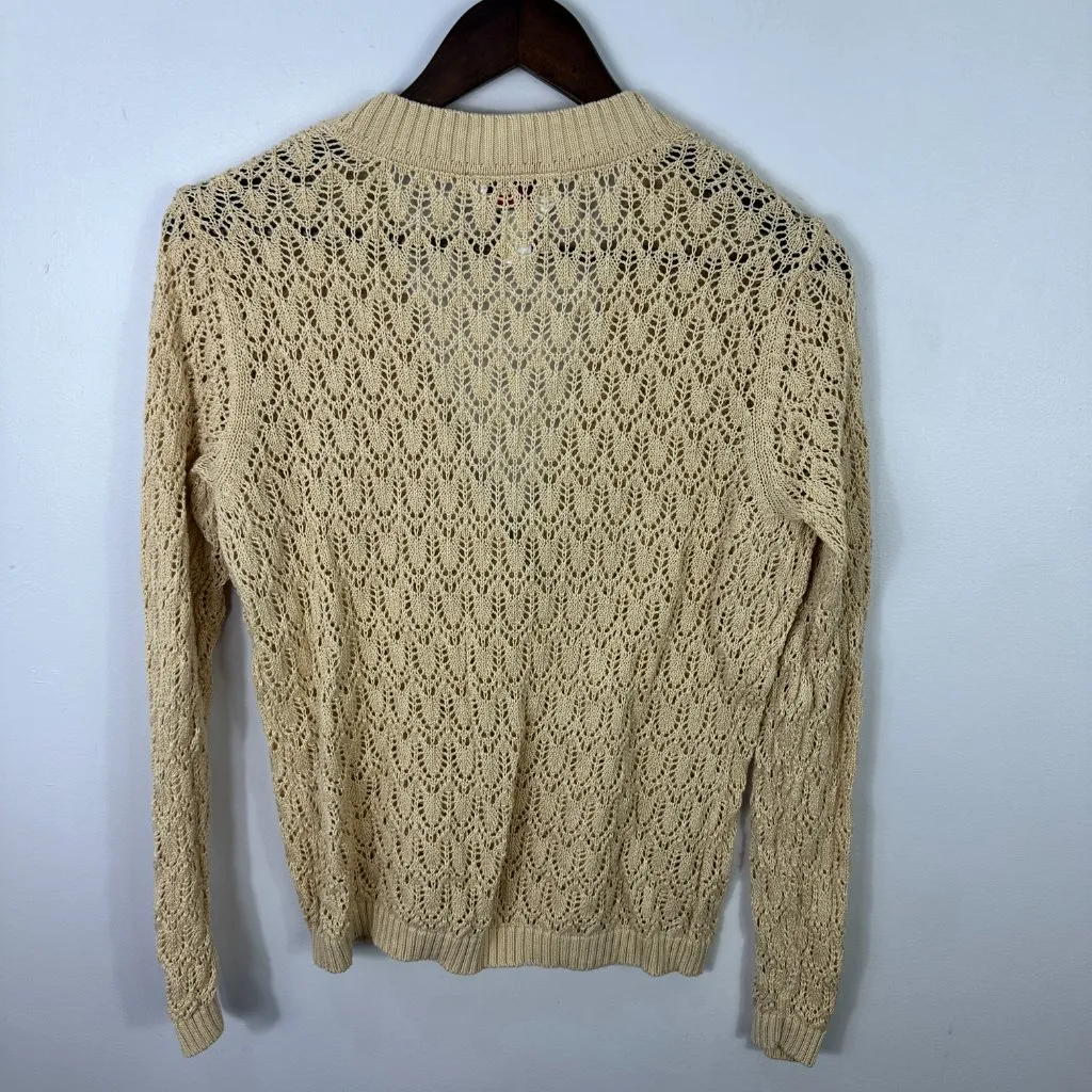 Talbots‎ Sweater Women Petite M Crochet Knit Beige Cotton Cottage Retro Coastal - Image 6