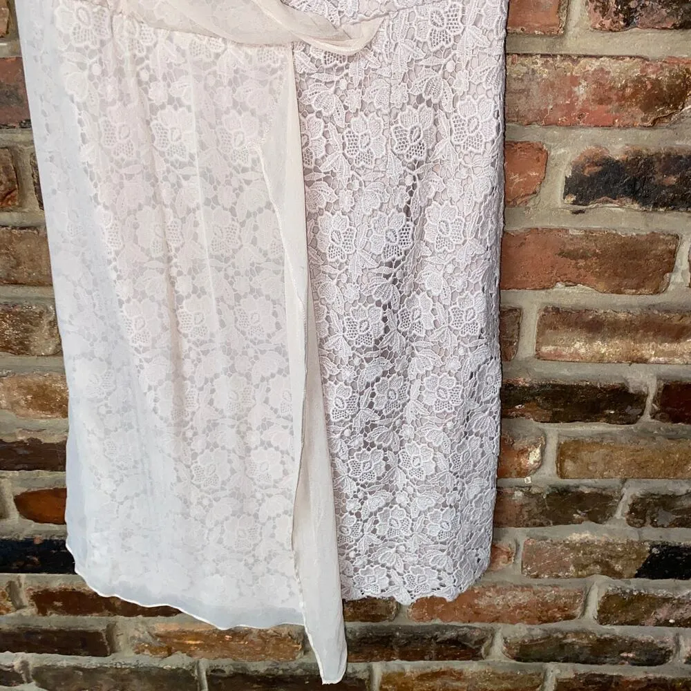 Ann Taylor Silk Chiffon Crochet Lace Sheath Beige Mini Dress Women's Size 8 - Image 3