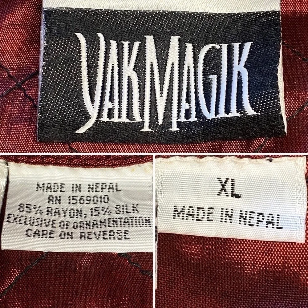 Vintage Yak Magik Patchwork Quilted Velvet Reversible Button Front Jacket XL - Image 16