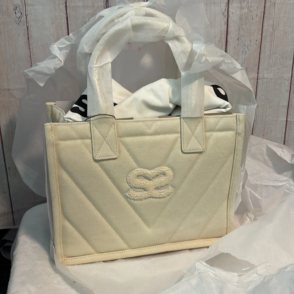 NWT Sandro Kasbah Quilted Canvas Tote In Ecru - Image 6
