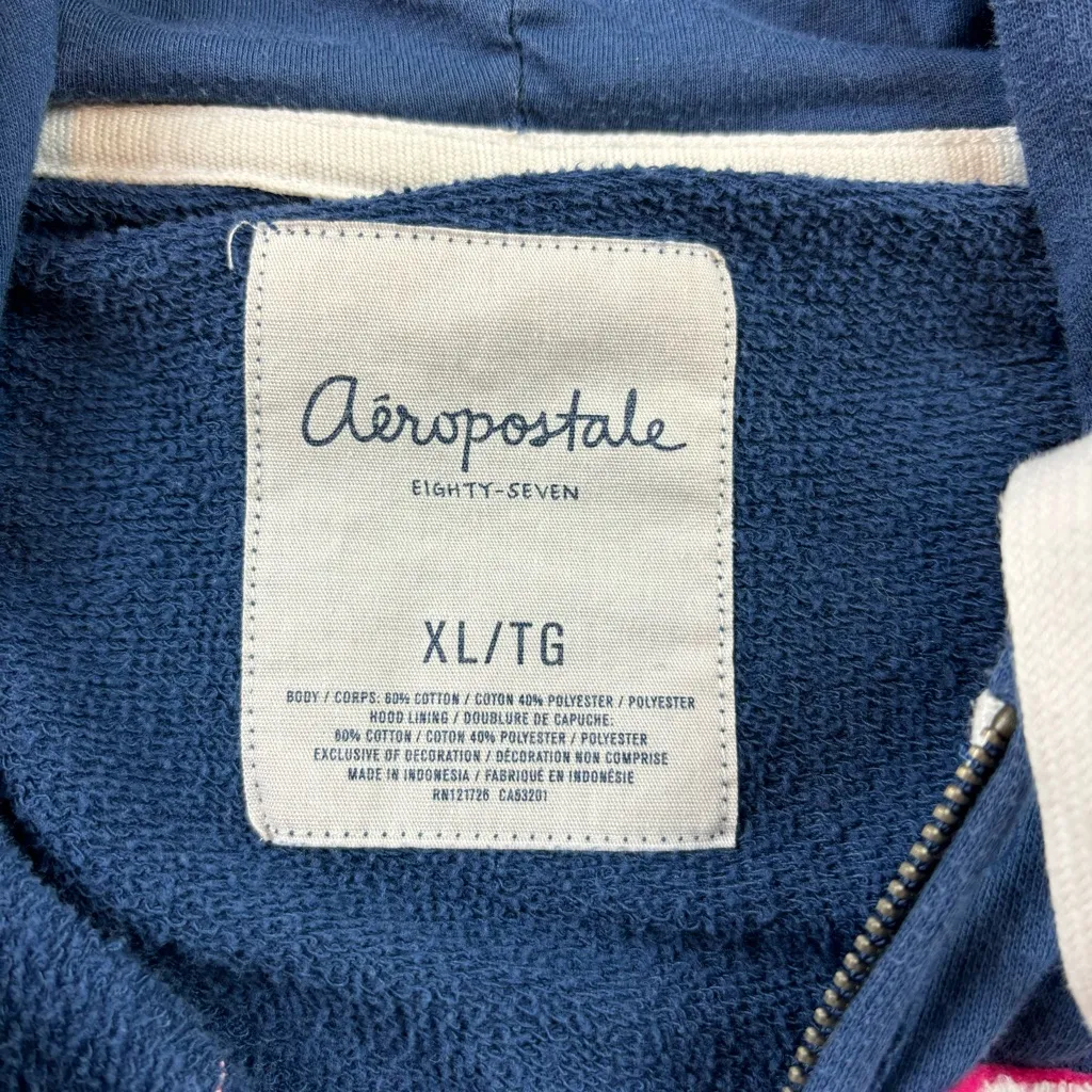 Y2k blue aeropostle aero eighty seven spellout zip up hoodie - Image 4