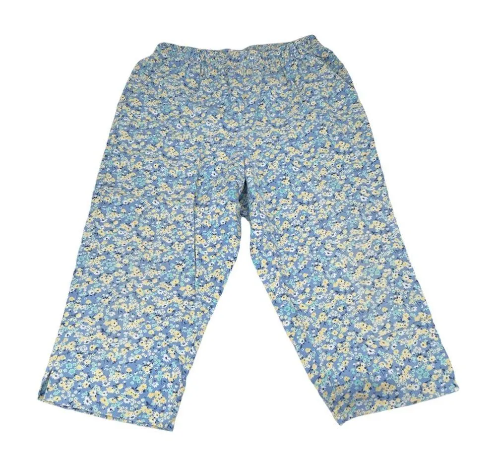 Koret Francisca Cropped Floral Pants Vintage Blue Yellow Size 12 - Image 3