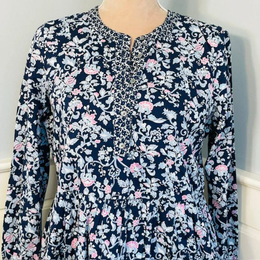 J. Crew Factory Mixed Floral Tiered Cotton Block Print Mini Dress Small Pink - Image 4