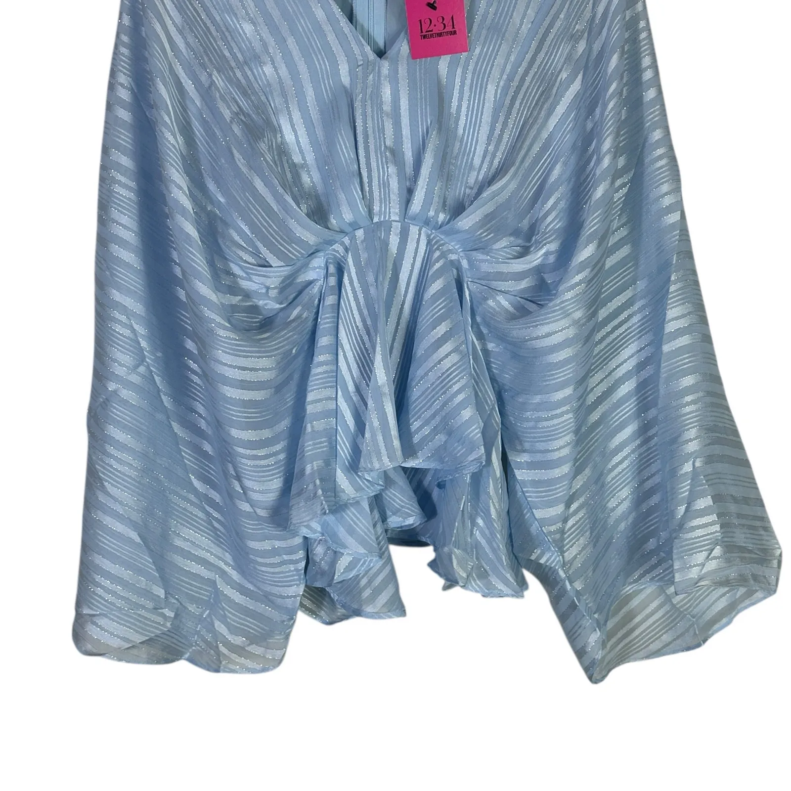 NWT The Vintage Shop Pleated Top Womens S Blue Flowy Bell Sleeve Soft Girl - Image 6