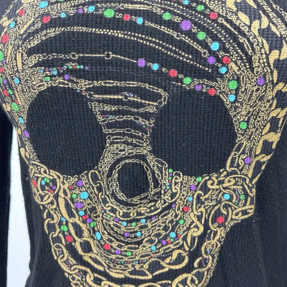Lauren Moshi Women's Black Skull Print Knit Long Sleeve Crewneck Top Size 30 - Image 4