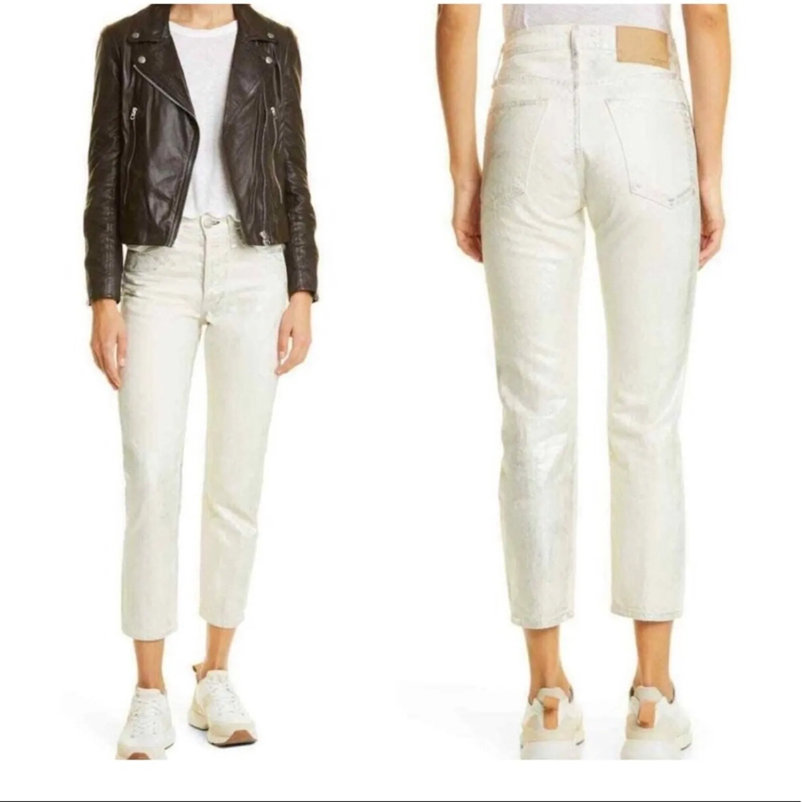 NWT Rag & Bone Maya High Rise Slim Metallic Coated Jeans 26‎ Moonshine Wash - Image 4