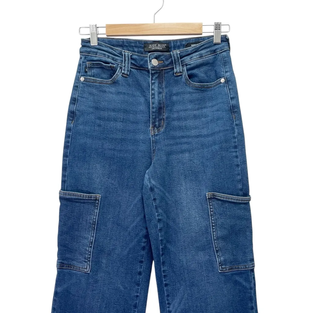 Judy Blue Cargo Wide Leg Jeans Size 7 | 28 High Rise Dark Wash Utility Denim - Image 5