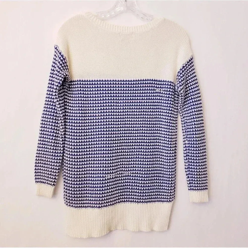 Avaleigh Oversized Twisted Stripe Sweater Cotton blend knit sweater Ribbed XS Blue - Image 9