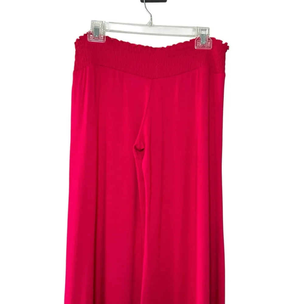 Express Women's Fuschia Smocked Waist Wide Leg Pants M Boho Lounge Resort Travel - Image 4