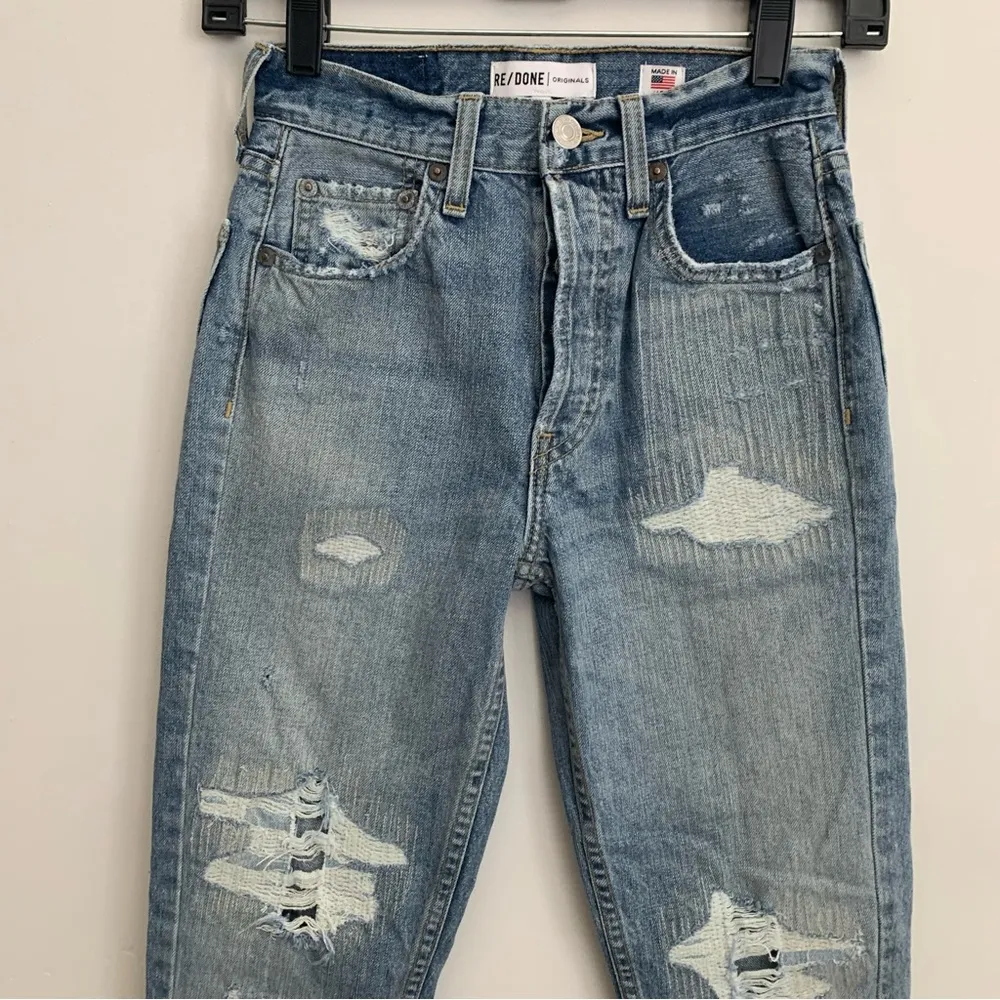 EUC Re/Done Originals High Rise Ankle Crop Light Repair Distressed Jeans Size 23 - Image 6