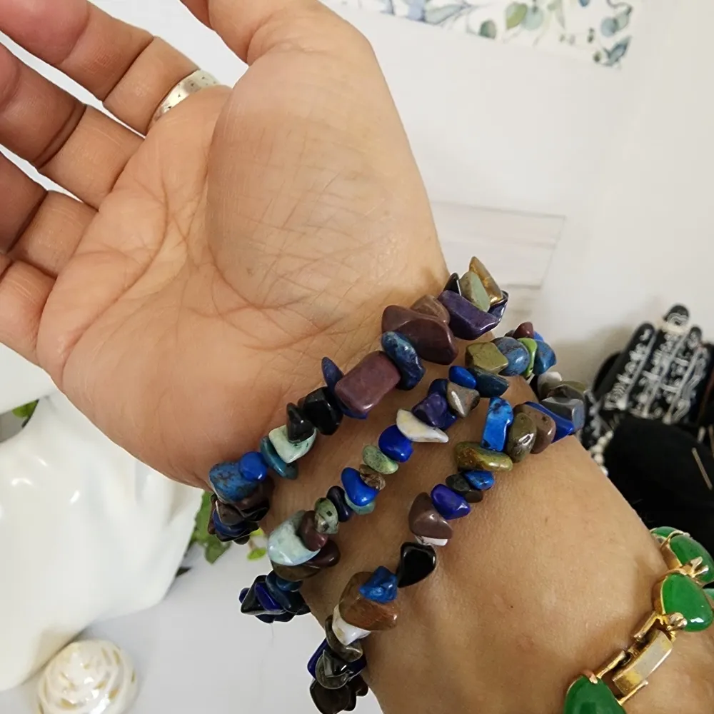 Set of 3 Bracelet Set Lapis Lazuli Malachite Natural Gem Stone Green - Image 5