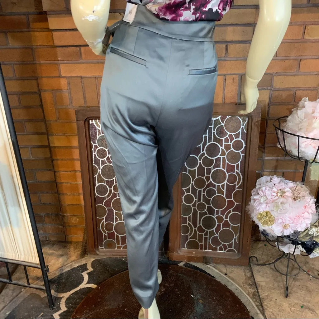 WHITE HOUSE BLACK MARKET SILVER SATIN TAPER LEG DRESSY PANTS NWT (10) - Image 3
