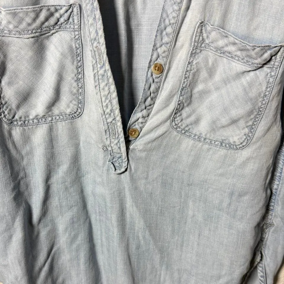 American Eagle - Chambray Popover Shirt - Women's XS - Light Wash Denim Casual - Image 3