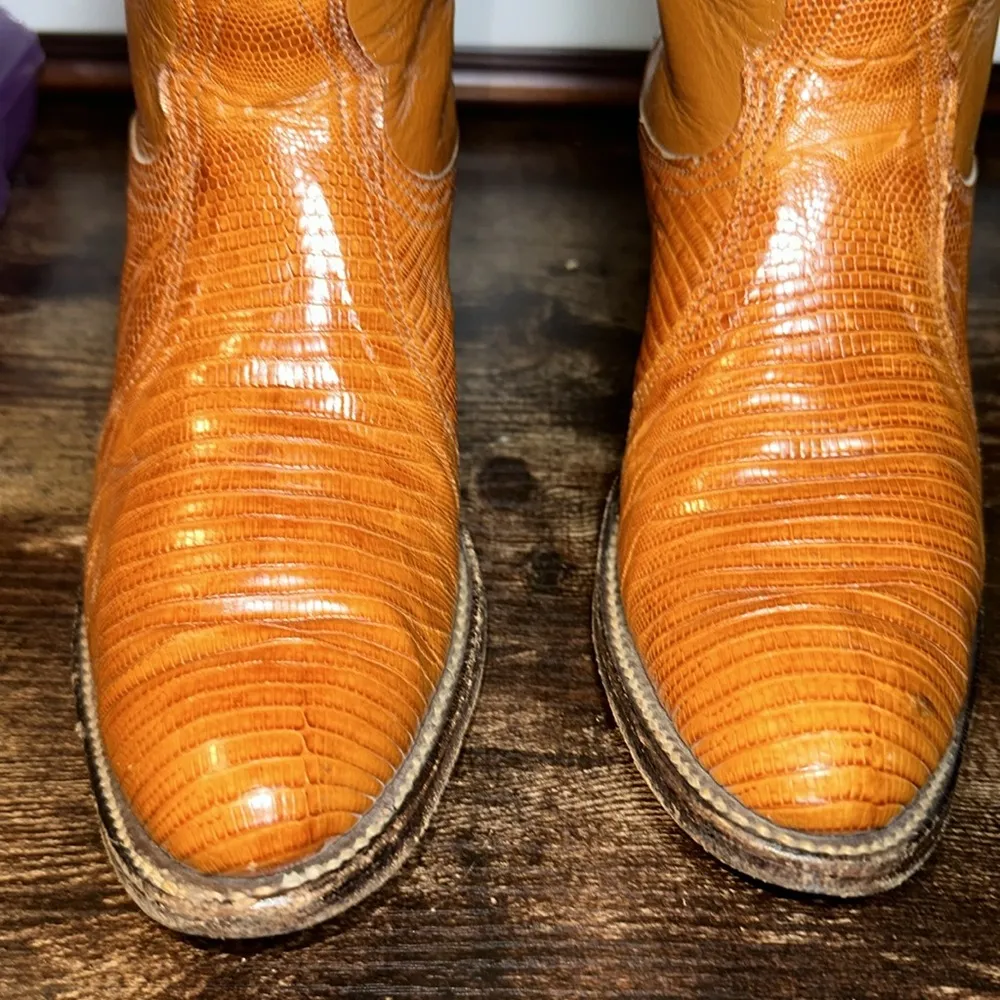 Vintage Nocona women's Western Genuine Lizard Cowgirl Boots size 5.5B Brown - Image 9