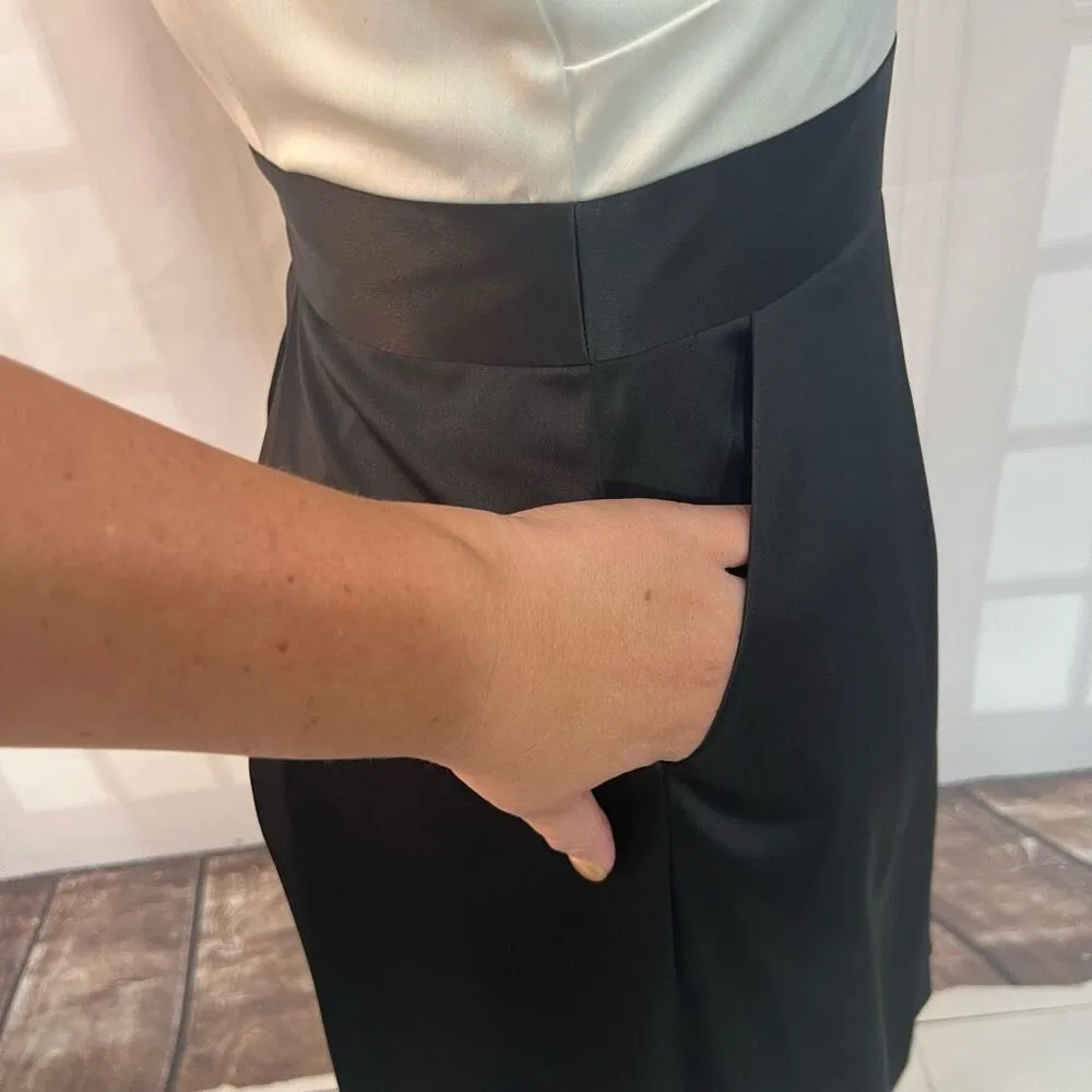 Max & Cleo Black White One Shoulder Pleated Fit & Flare Formal Dress Size 4 - Image 5