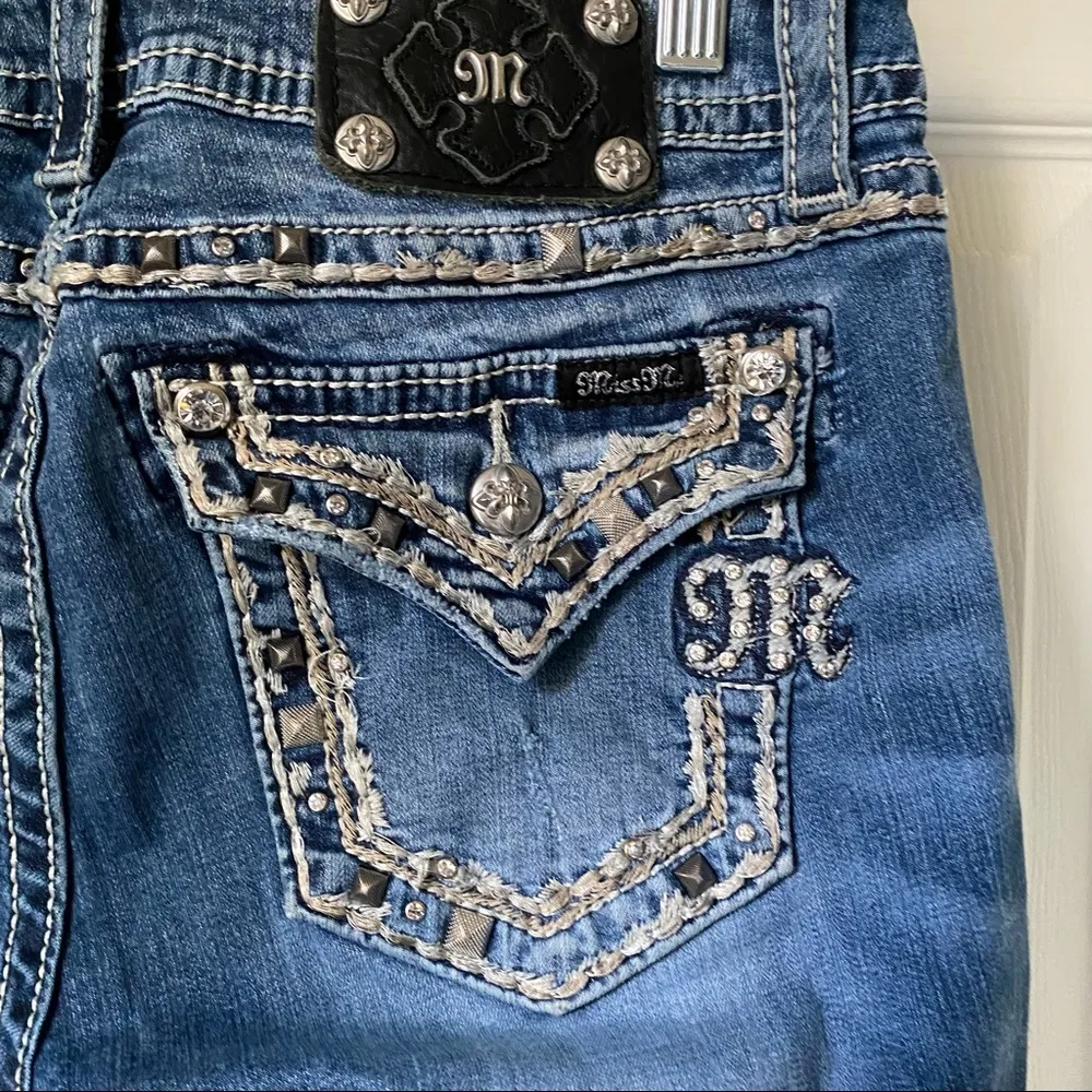 Miss Me jeans size 29 easy boot cut stretchy destroyed blue Western jeans - Image 5