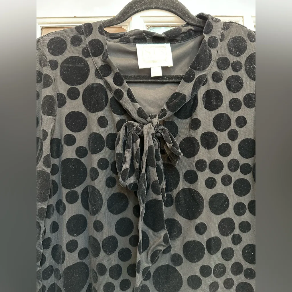Sail to Sable Timeless Black Velvet Burnout Polka Dot Bow Front Dress Size 6 S - Image 4