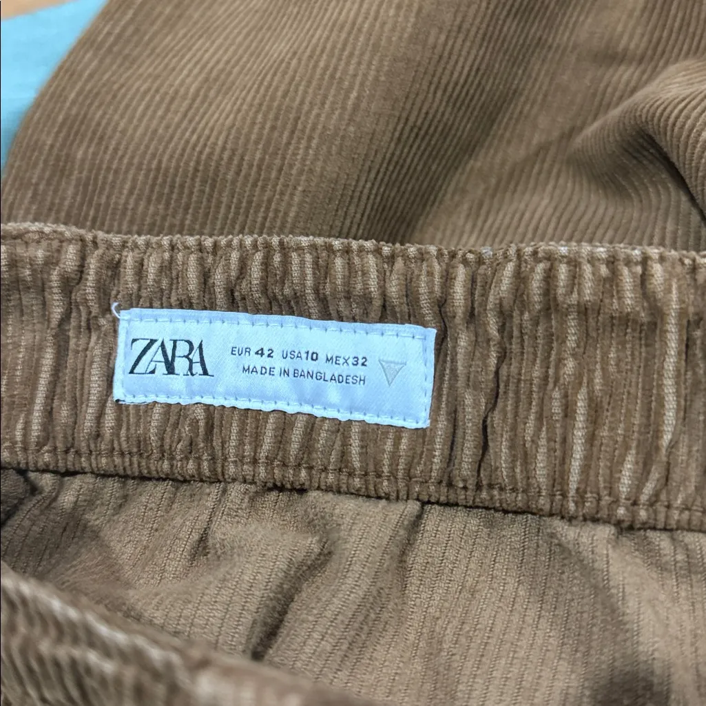 NWOT Zara drawstring corduroy pants Belted Chocolate brown 10 Wide Leg - Image 6