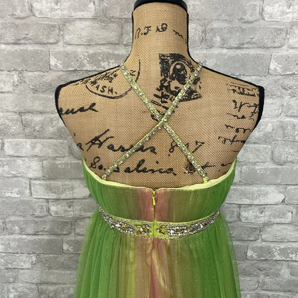 PRIVADA Collection Beaded Mesh Rainbow Maxi Dress Green Size 8 - Image 7