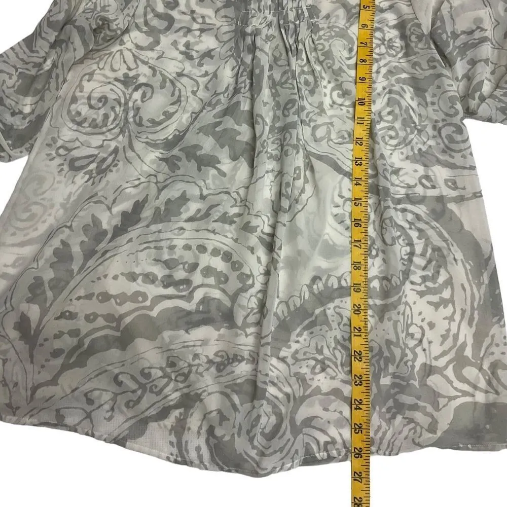 Cabi 834 Floral Keyhole Pleat Long Sleeve Peasant Top Ivory Gray Sheer‎ Size S - Image 7