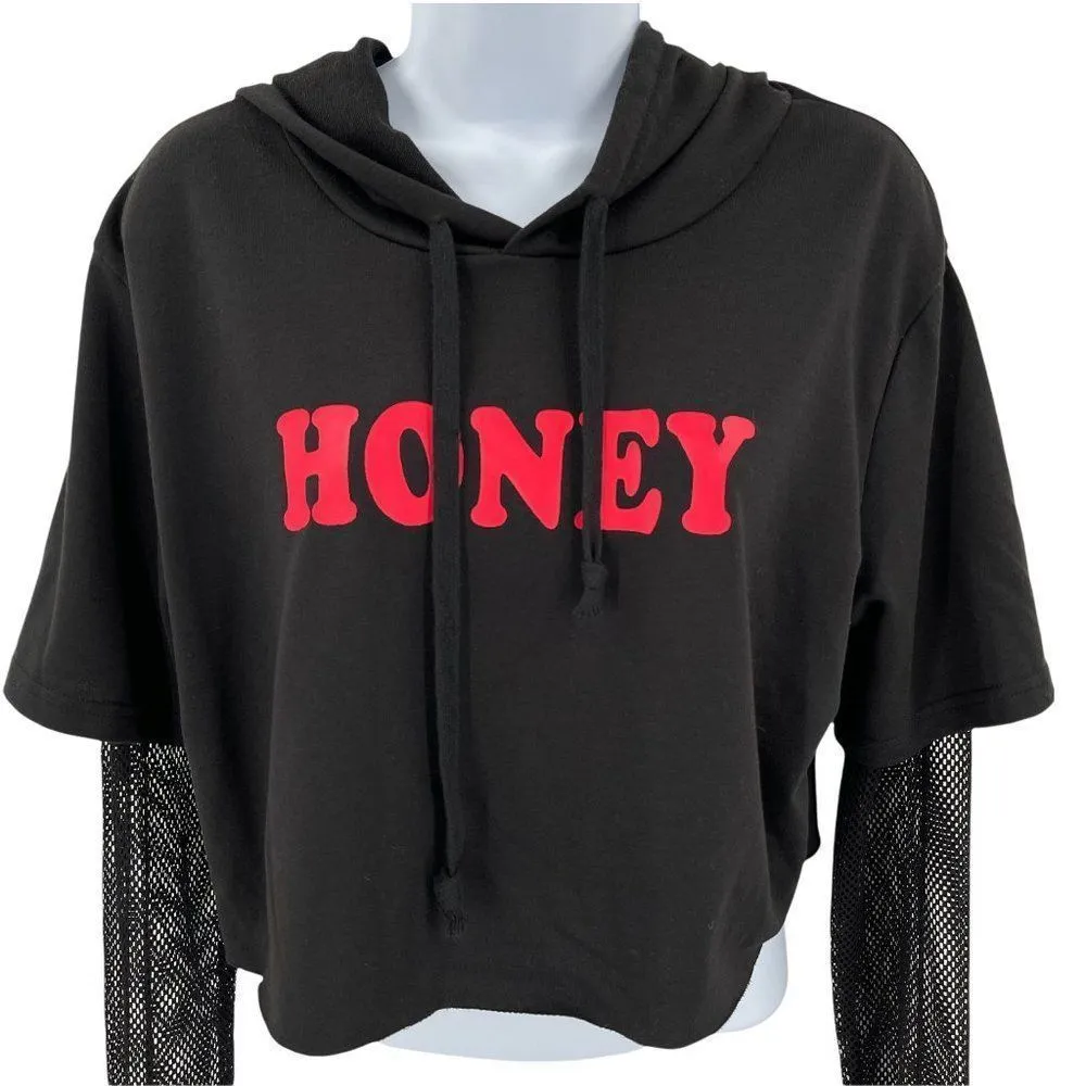 Honey Cropped Hoodie with Mesh Long Sleeves SHEIN Medium - Image 3