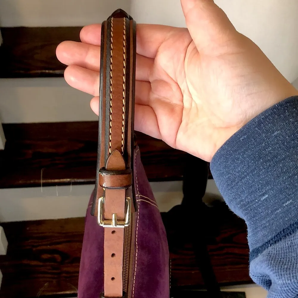 DOONEY BURKE Purple Suede Brown Leather Hobo Shoulder Bag w Dooney Duck HangTag - Image 10