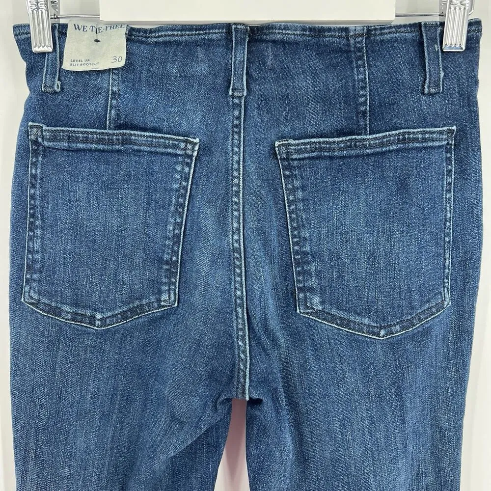 We The Free People Level Up Slit Bootcut Raw Hem Dark Wash Jeans Women’s Size 30 - Image 7