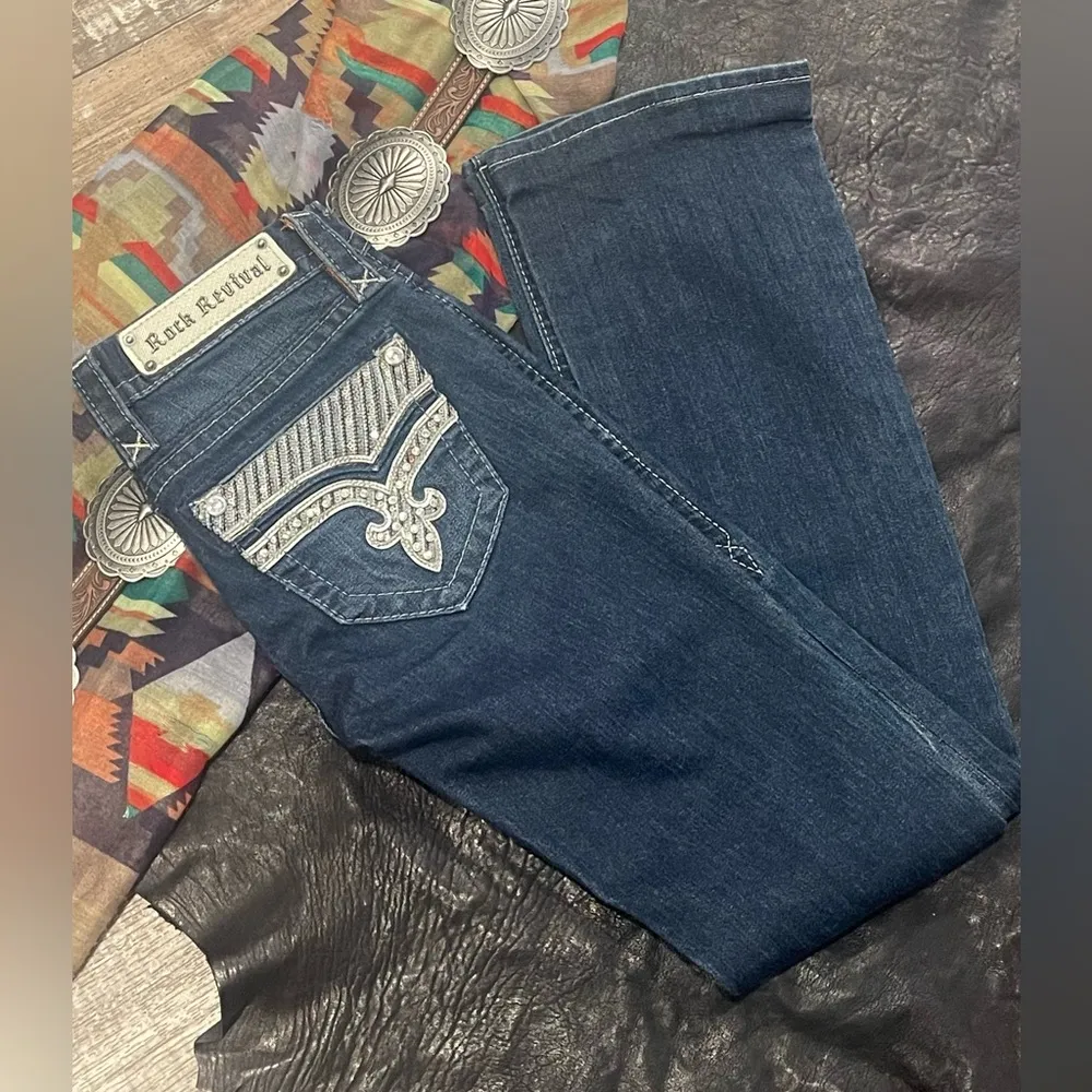 Rock Revival Darker Wash Klarry Bootcut Bing Bedazzled Jeans 25 - Image 5