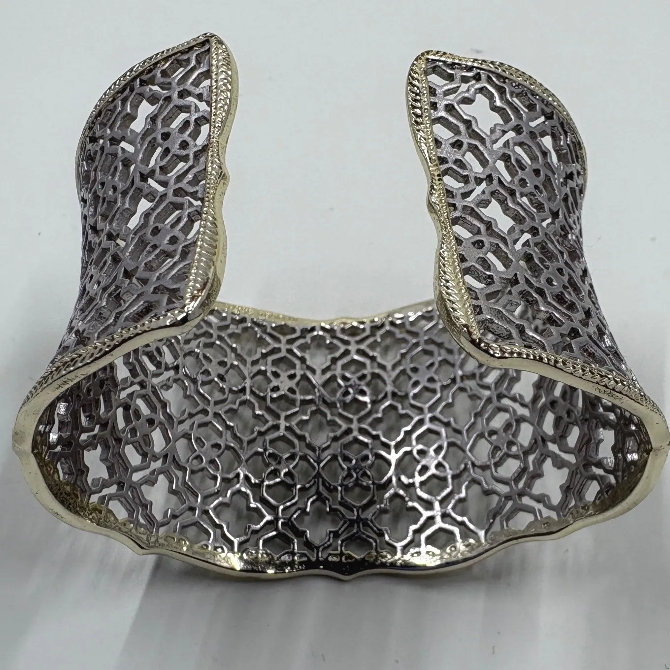 Kendra Scott Candice Cuff Bracelet Geometric Filigree Rhodium Silver Tone - Image 7